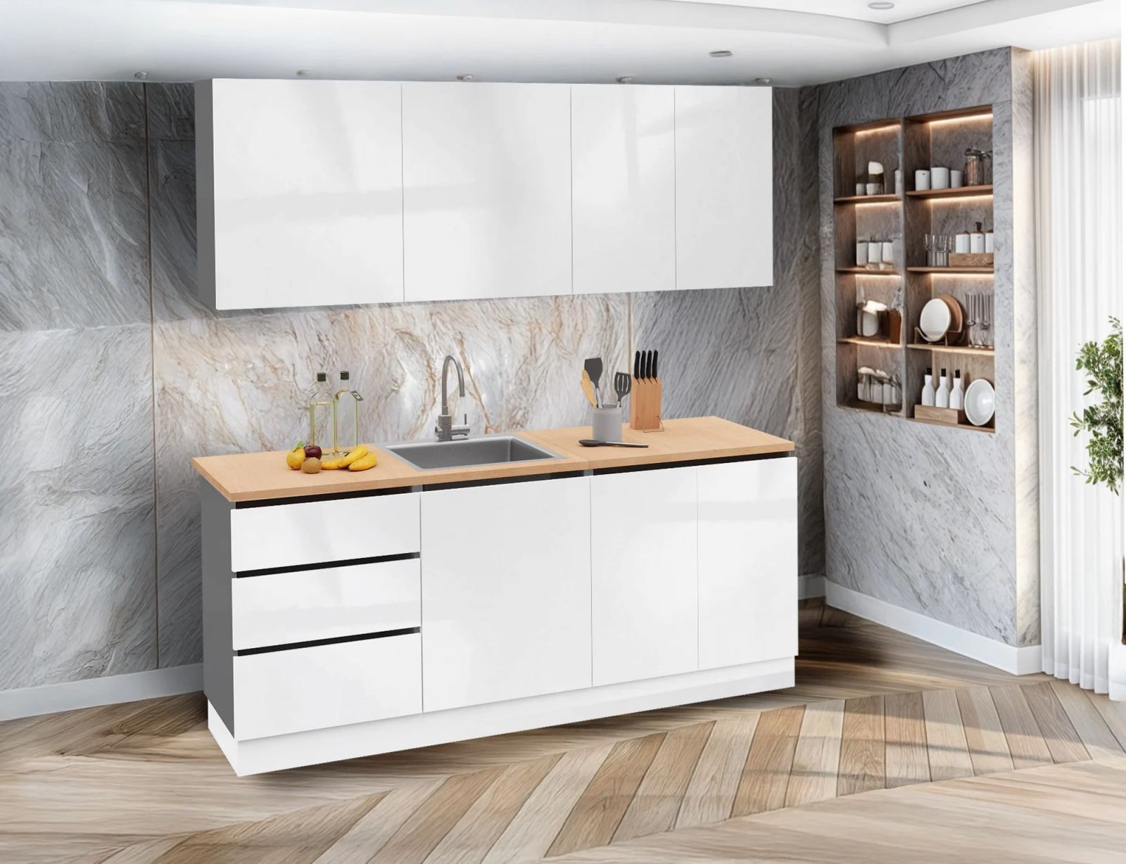 Кухня EMB- Asti ( Асти) 2 метра Белый платиновый