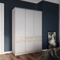 Шкаф распашной на 6 дверей и 2 шухляды EVR- Стайл-1400 кашемир + фасад крафт серый