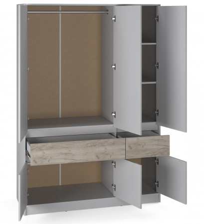 Шкаф распашной на 6 дверей и 2 шухляды EVR- Стайл-1400 кашемир + фасад крафт серый
