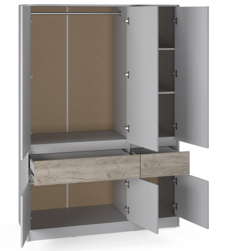 Шкаф распашной на 6 дверей и 2 шухляды EVR- Стайл-1400 кашемир + фасад крафт серый