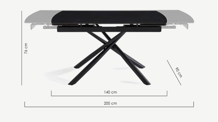 Стол раскладной CRV- Alba,Charcoal black ceramic top black base,140 см, черный