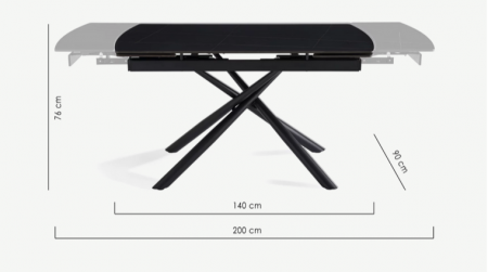 Стол раскладной CRV- Alba,Charcoal black ceramic top black base,140 см, черный
