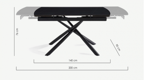 Стол раскладной CRV- Alba,Charcoal black ceramic top black base,140 см, черный