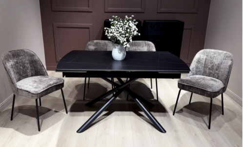 Стол раскладной CRV- Alba,Charcoal black ceramic top black base,140 см, черный