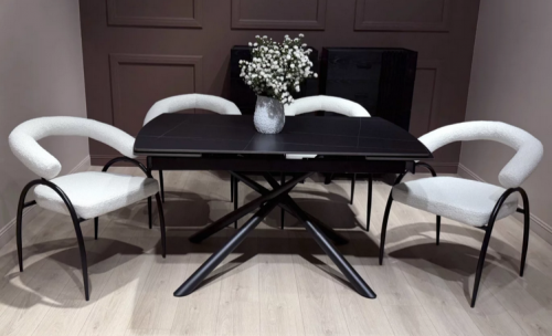 Стол раскладной CRV- Alba,Charcoal black ceramic top black base,140 см, черный