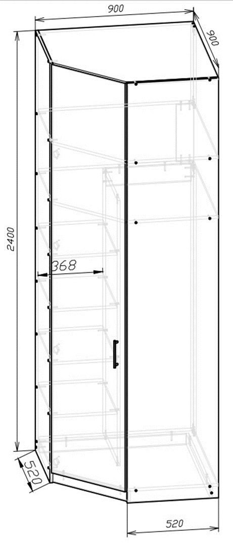 Шкаф угловой 240х90х90 cм KOD- ШК-У-90 2, 40
