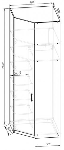 Шкаф угловой 240х90х90 cм KOD- ШК-У-90 2, 40