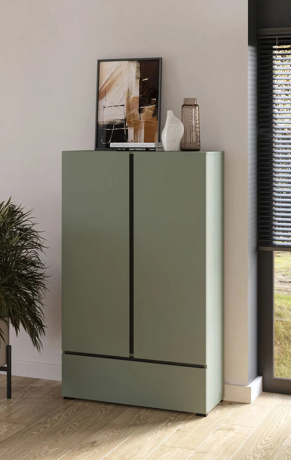 Шкаф на 2 двери с 1 ящиком  Helvetia CROSS S 24GWMY38 (дымчатый зеленый/черный)