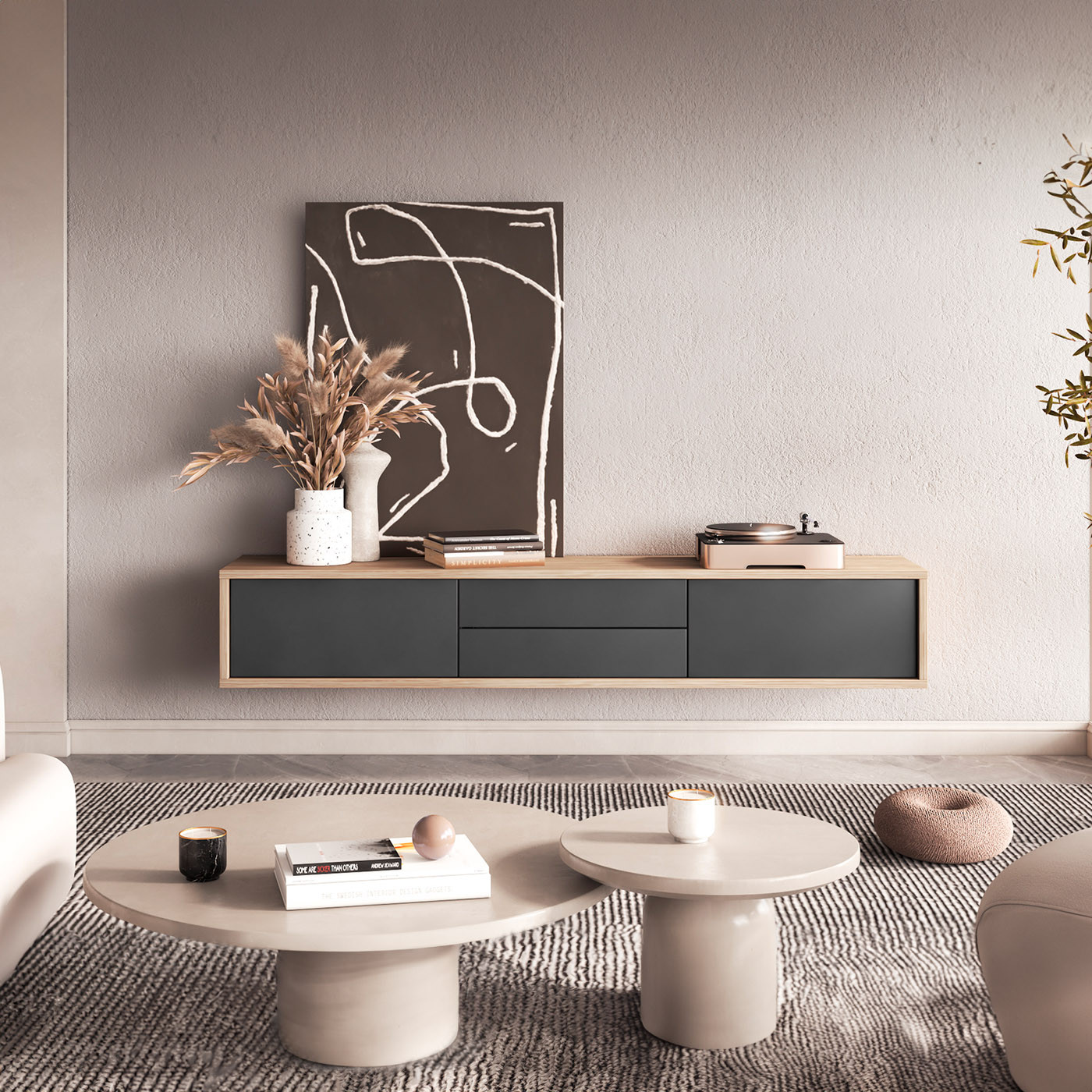 Тумба под телевизор навесная Helvetia FRIDA 24DJMT39 (дуб промасленный/антрацит)