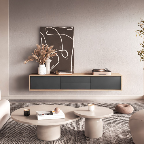 Тумба под телевизор навесная Helvetia FRIDA 24DJMT39 (дуб промасленный/антрацит)