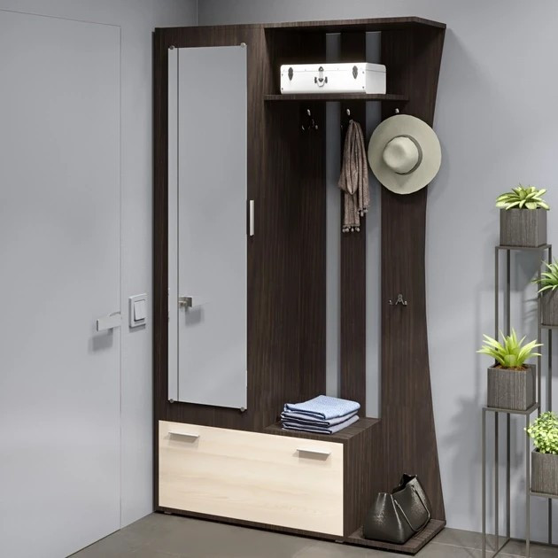 Прихожая с зеркалом EVR- Авео-2 венге + дуб молочный