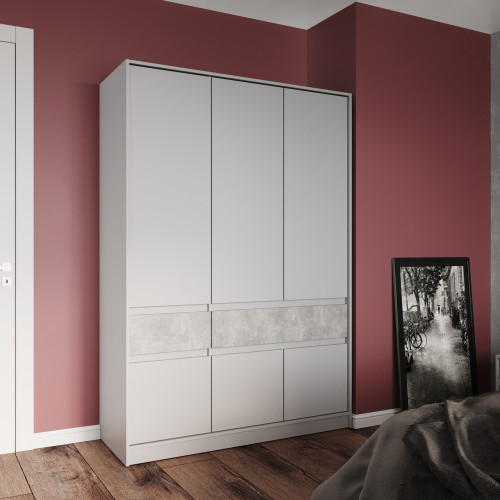 Шкаф распашной на 6 дверей и 2 шухляды EVR- Стайл-1400 кашемир + фасад бетон