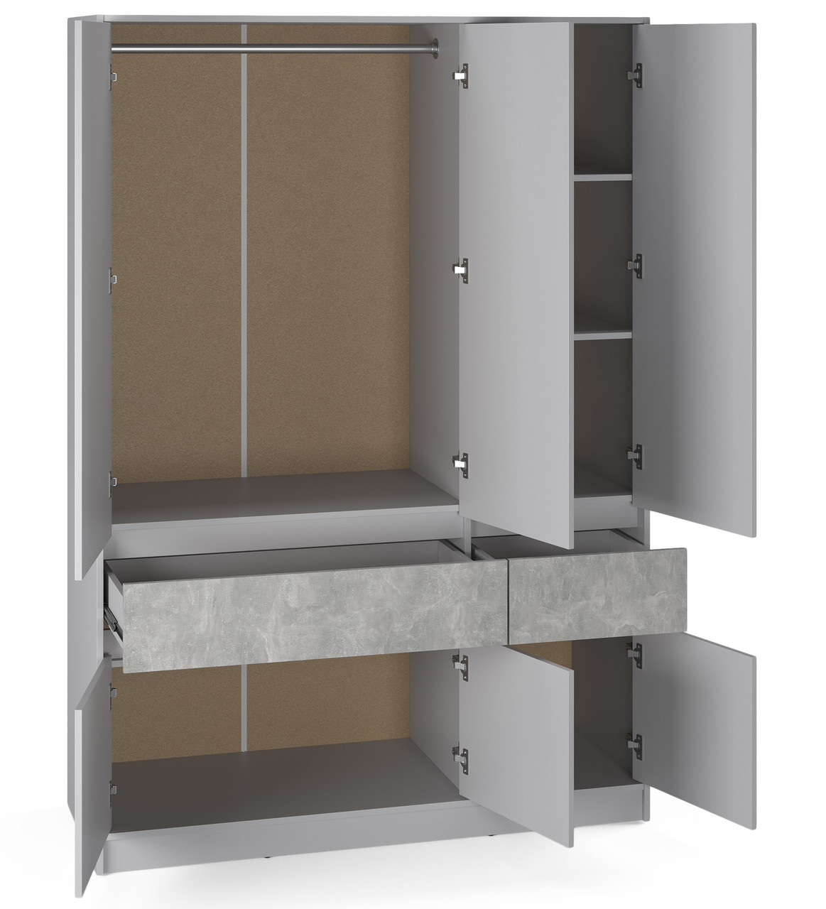 Шкаф распашной на 6 дверей и 2 шухляды EVR- Стайл-1400 кашемир + фасад бетон