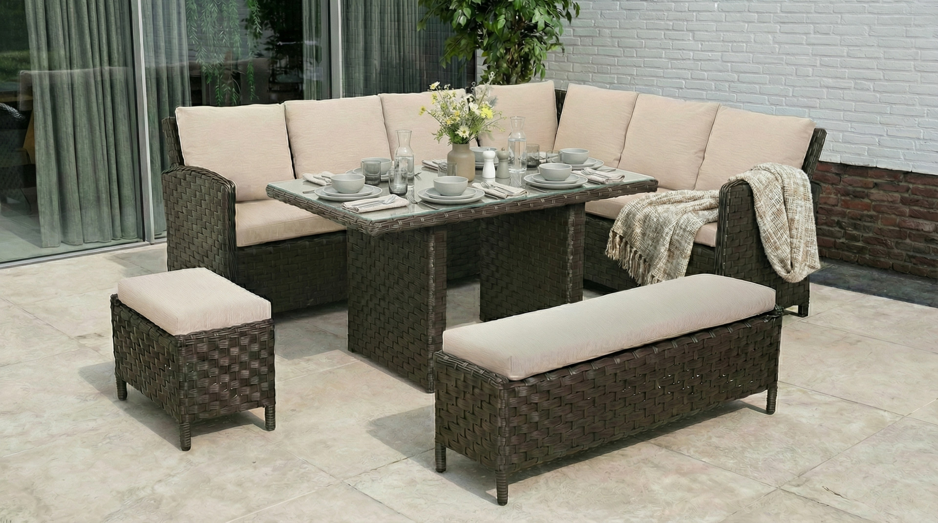 Комплект обеденный из искусственного ротанга PRA- София коричневый