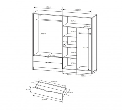 Шкаф для одежды Perfect Home Арден / Arden 4-дверный с зеркалом 4D2S/220 Дуб санд гранж/матера