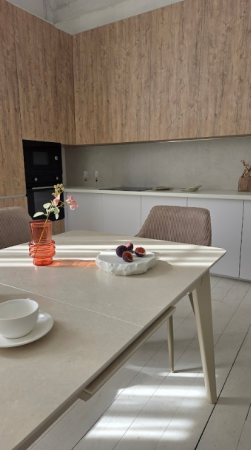 Стол керамический раскладной VTR- TM-125 крема саббия + капучино 160-200*90