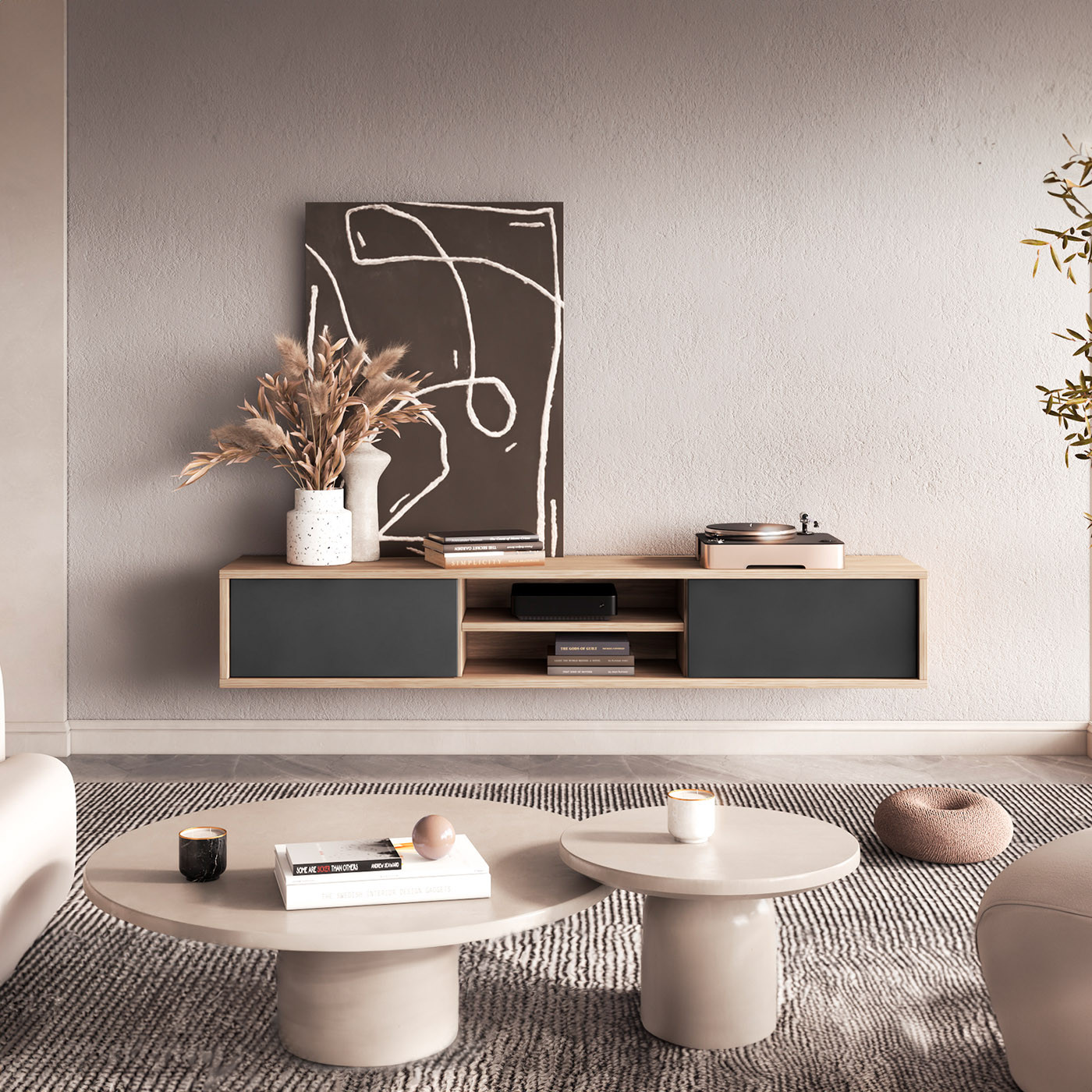 Тумба под телевизор навесная Helvetia FRIDA 24DJMT40 (дуб промасленный/антрацит)