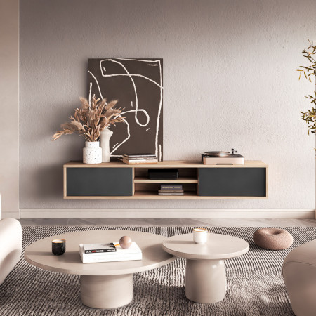 Тумба под телевизор навесная Helvetia FRIDA 24DJMT40 (дуб промасленный/антрацит)