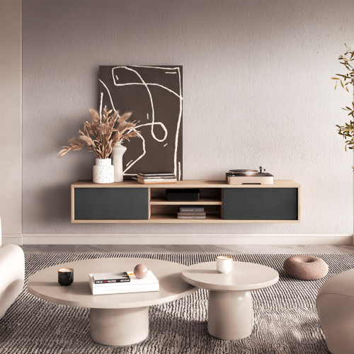 Тумба под телевизор навесная Helvetia FRIDA 24DJMT40 (дуб промасленный/антрацит)