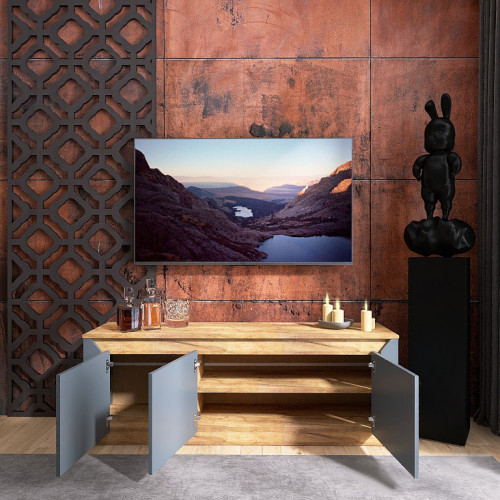 Тумба под телевизор EVR- Нордик-1500 дуб крафт золотой + фасад графит