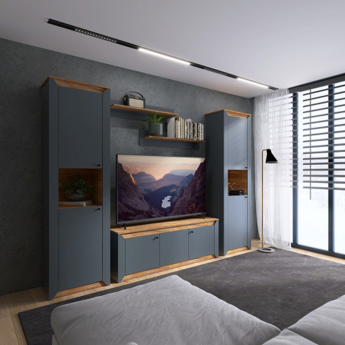 Тумба под телевизор EVR- Нордик-1500 дуб крафт золотой + фасад графит