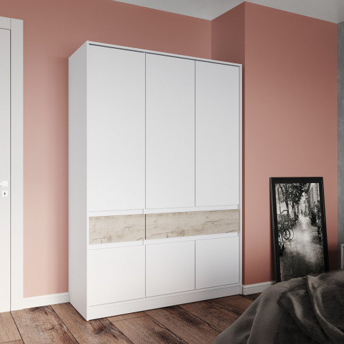 Шкаф распашной на 6 дверей и 2 шухляды EVR- Стайл-1400 белый + фасад крафт серый