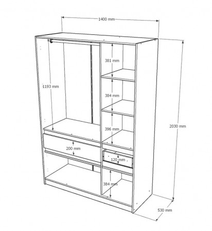 Шкаф распашной на 6 дверей и 2 шухляды EVR- Стайл-1400 белый + фасад крафт серый