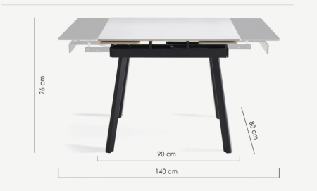 Стол раскладной CRV-Hugo, Pure white ceramic top black base, 90 см, белый
