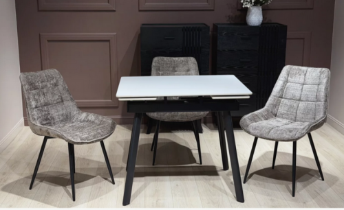 Стол раскладной CRV-Hugo, Pure white ceramic top black base, 90 см, белый