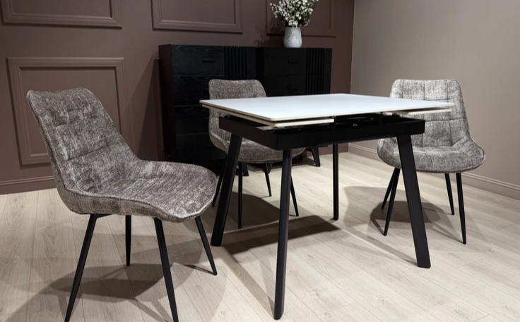 Стол раскладной CRV-Hugo, Pure white ceramic top black base, 90 см, белый