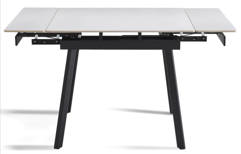 Стол раскладной CRV-Hugo, Pure white ceramic top black base, 90 см, белый