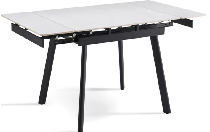 Стол раскладной CRV-Hugo, Pure white ceramic top black base, 90 см, белый