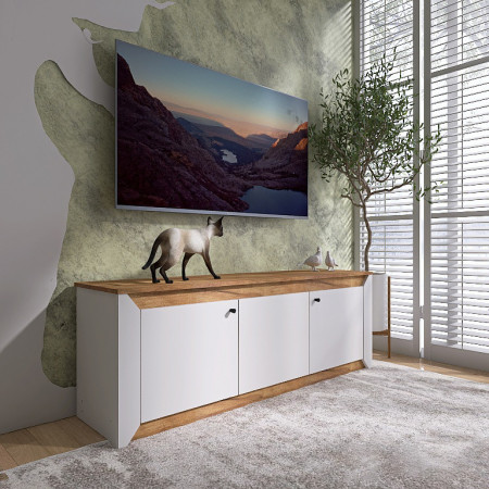 Тумба под телевизор EVR- Нордик-1500 дуб крафт золотой + фасад белый