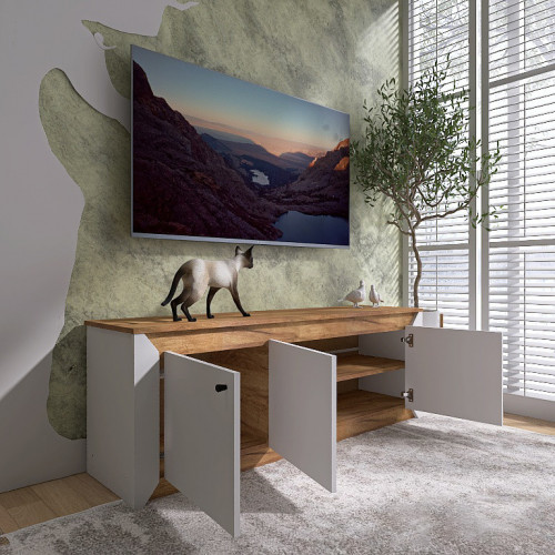 Тумба под телевизор EVR- Нордик-1500 дуб крафт золотой + фасад белый