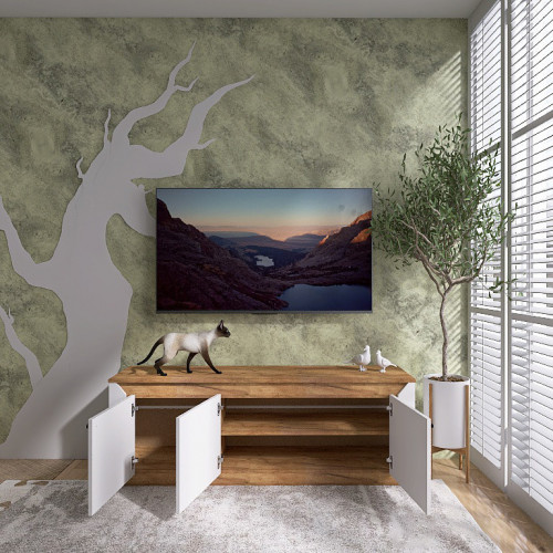 Тумба под телевизор EVR- Нордик-1500 дуб крафт золотой + фасад белый