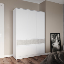 Шкаф распашной на 6 дверей и 2 шухляды EVR- Стайл-1400 белый + фасад бетон