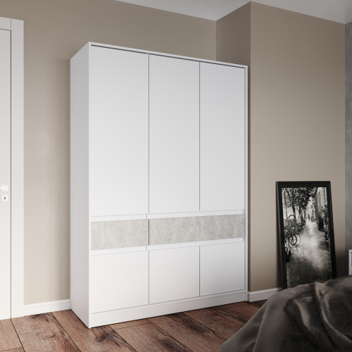 Шкаф распашной на 6 дверей и 2 шухляды EVR- Стайл-1400 белый + фасад бетон