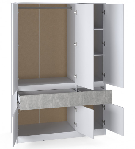Шкаф распашной на 6 дверей и 2 шухляды EVR- Стайл-1400 белый + фасад бетон