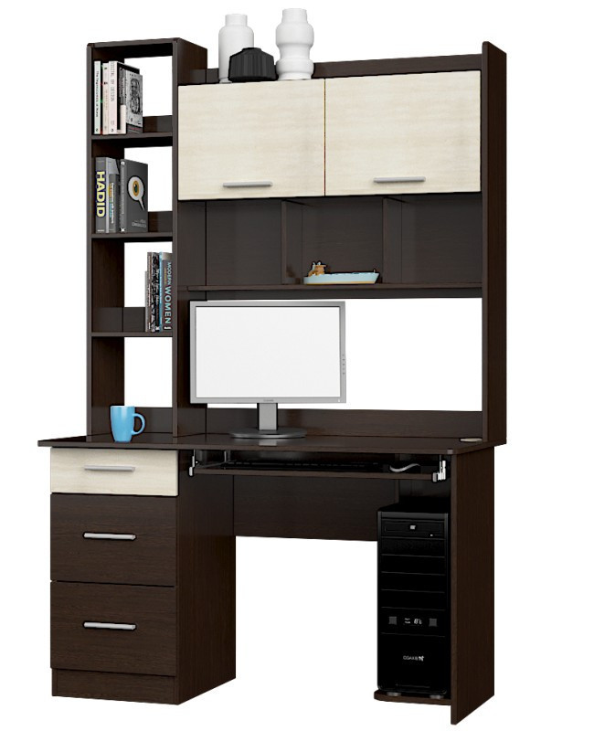 Стол компьютерный с полками EVR- Школьник-6 венге + дуб молочный