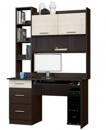 Стол компьютерный с полками EVR- Школьник-6 венге + дуб молочный