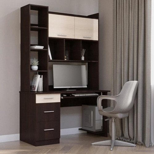 Стол компьютерный с полками EVR- Школьник-6 венге + дуб молочный