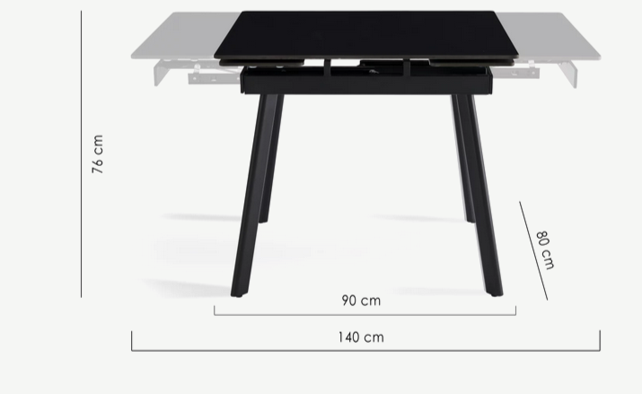 Стол раcкладной CRV-Hugo, Charcoal black ceramic top black base,90 см, черный