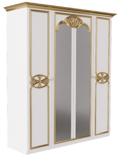 Шкаф MRK- Ева 4 двери Глянец белый+золото/зеркало