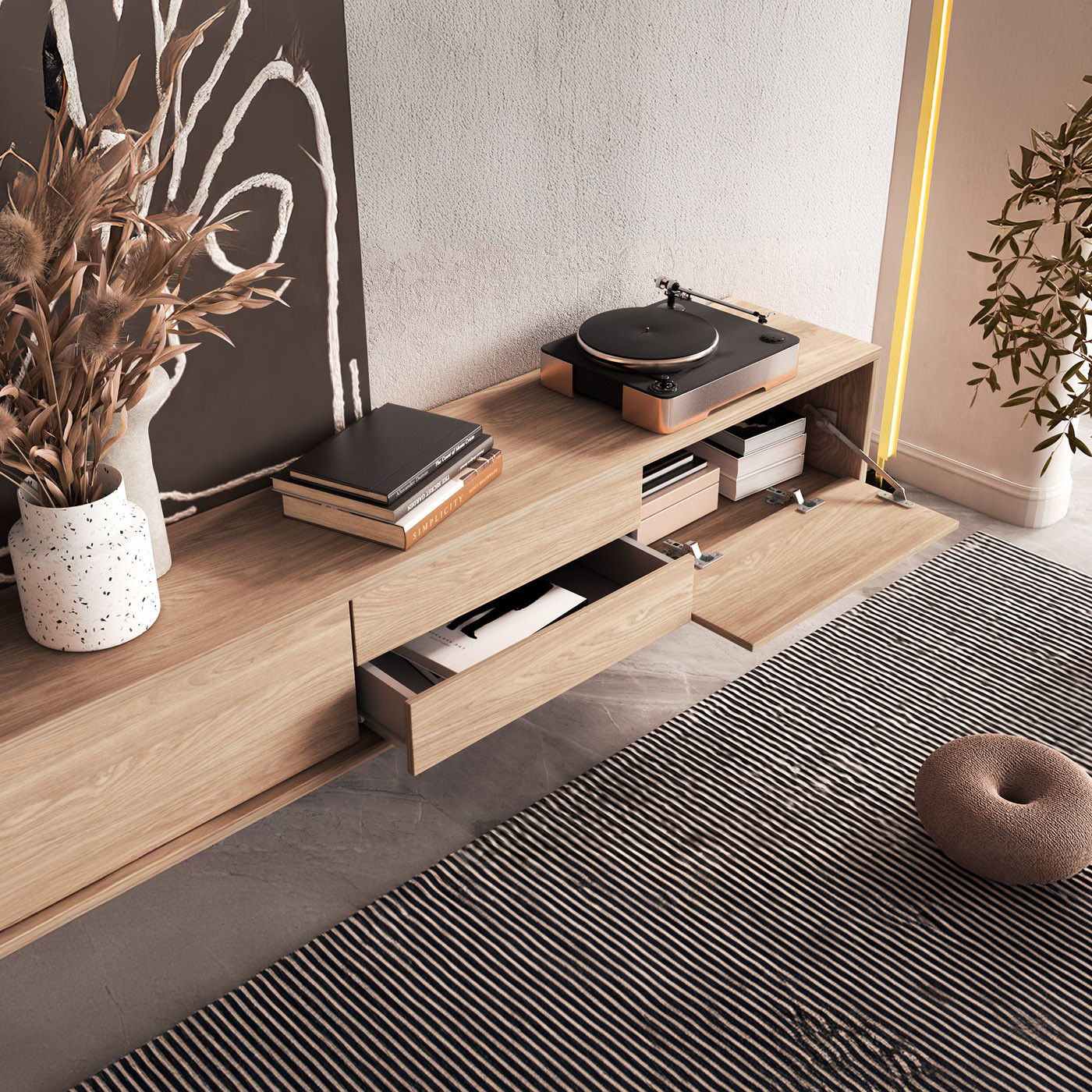 Тумба под телевизор навесная Helvetia FRIDA 24DOMT39 (дуб промасленный)