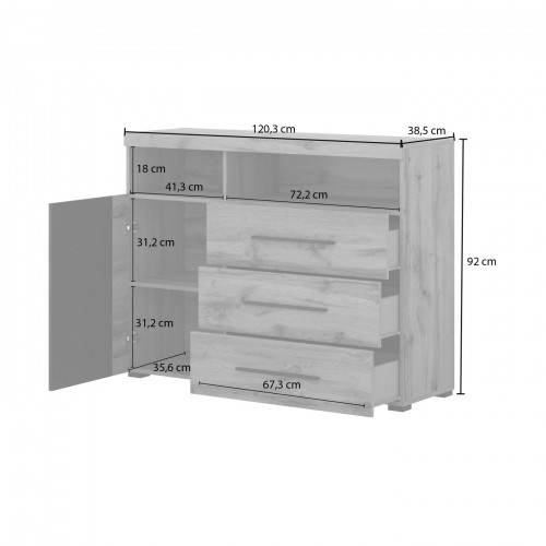 Комод на 1 дверь и 3 ящика в гостиную Helvetia ROGER 22N2ZH47 (дуб вотан/черный матовый)