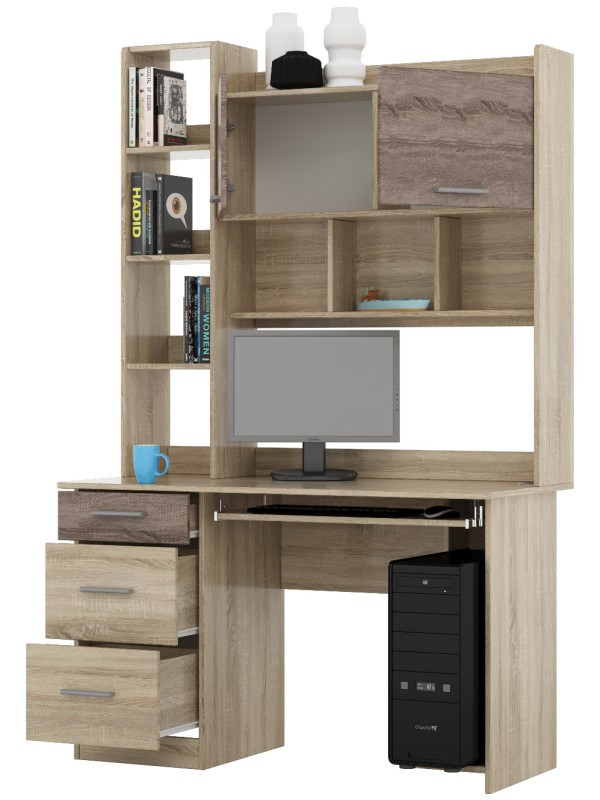 Стол компьютерный с полками EVR- Школьник-6 дуб Сонома + трюфель