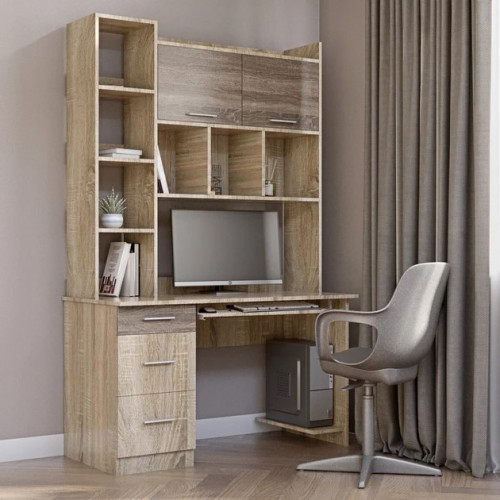 Стол компьютерный с полками EVR- Школьник-6 дуб Сонома + трюфель