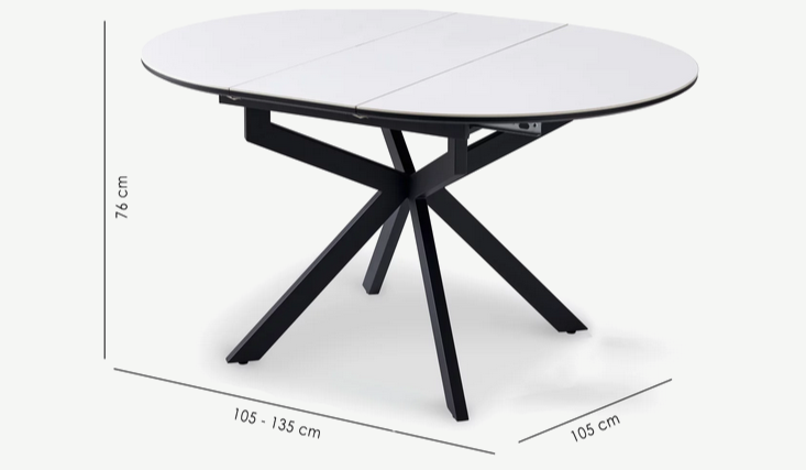 Стол обеденный раcкладной CRV- Tilla, Pure white ceramic top black base, 105 см,белый