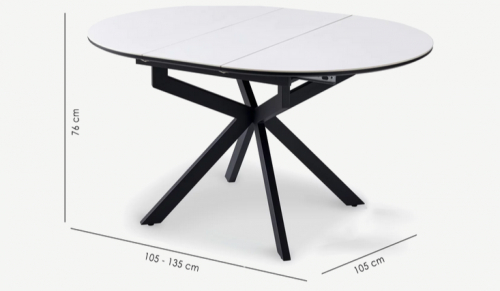 Стол обеденный раcкладной CRV- Tilla, Pure white ceramic top black base, 105 см,белый