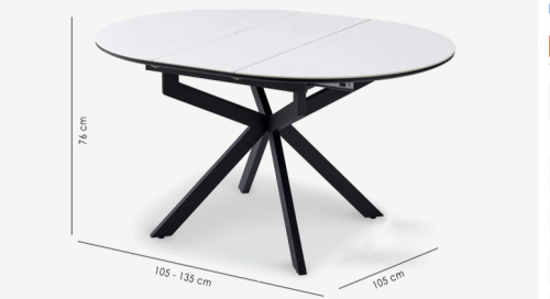 Стол обеденный раcкладной CRV- Tilla, Pure white ceramic top black base, 105 см,белый